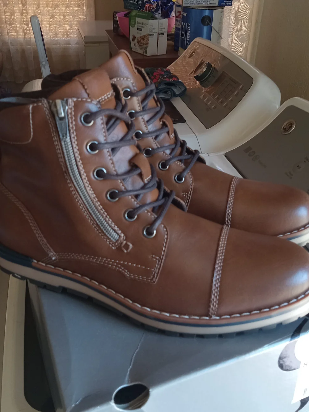 Rock & Republic Men's Tan Lace-Up Boots with Side Zipper